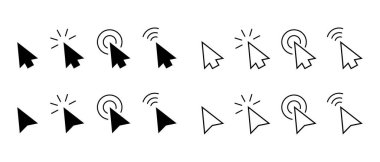Simge setine tıklayın. Ok imleci. Fare tıklama imleci. Fare işaretçisi. Beyaz arkaplanda modern vektör simgeleri izole.