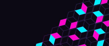 Kaliteli yapı altıgen çizgi geometrik desen arka planı. Neon izometrik bloklu soyut geometrik arkaplan. Modern vektör illüstrasyonu.