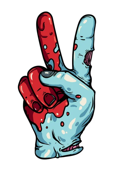 Mão Zombie Dos Desenhos Animados Gesto Mão Sinal Vitória Paz — Vetor de Stock