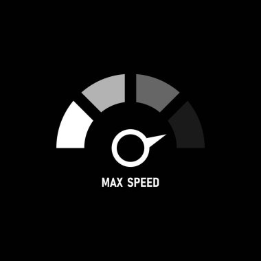 Hız göstergesi simgesi. Maksimum hız ölçer. Vektör illüstrasyonu siyah arkaplanda izole edildi.