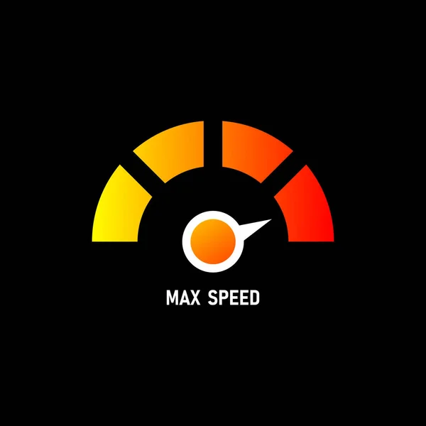 Tacho Logo Max Geschwindigkeitsmesser Vektor Illustration Isoliert Auf Schwarzem Hintergrund — Stockvektor