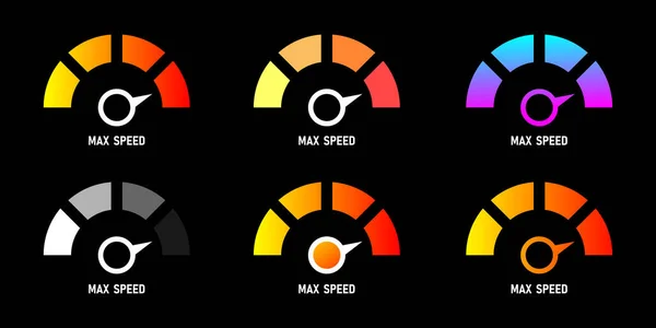 Speedometer Logo Icon Max Speed Meter Vector Illustration Isolated Black — Vector de stock