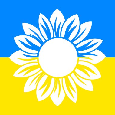 Ukrayna Ayçiçeği çizimi. Arka planda sarı ve mavi renkli Ukrayna çiçek ikonu var. Vektör EPS 10.