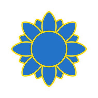 Ukrayna ayçiçeği çizimi. Beyaz arka planda sarı ve mavi renkli Ukrayna çiçek ikonu. Vektör EPS 10