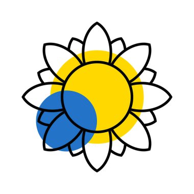 Ukrayna ayçiçeği çizimi. Beyaz arka planda sarı ve mavi renkli Ukrayna çiçek ikonu. Vektör EPS 10