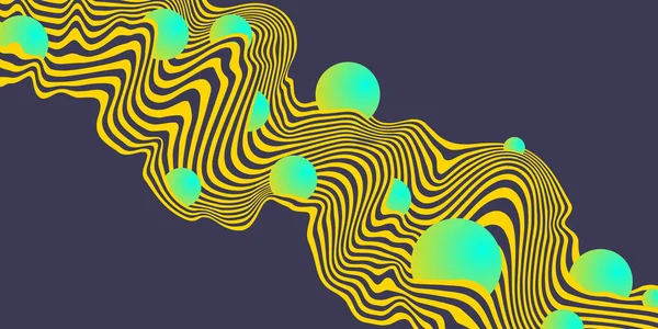 Modern Wavy Lines Illustration Bright Balls Abstract Cover Background Design — Stockvektor