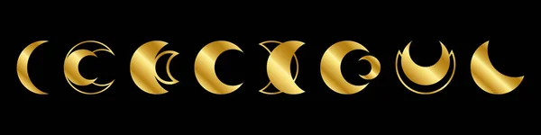 Магічний Місяць Графічні Елементи Астрології Золотий Місяць Іконки Ізольовані Чорному — стоковий вектор