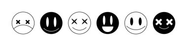 Havalı çılgın gülümseme ikonları hazır. Düz stil emojiler beyaz arkaplanda izole edilmiş. Vektör EPS 10
