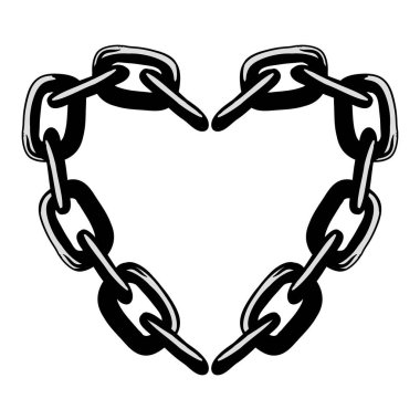 Kalp zinciri. Korku ya da Cadılar Bayramı için tişört baskısı. Beyaz arkaplanda el çizimi çizimi izole edilmiş. Vektör EPS 10. 