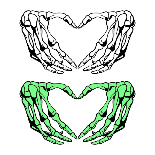 Руки Скелеты Выпрямляющие Сердце Отпечаток Футболки Ужасов Хэллоуина Ручной Рисунок — стоковый вектор