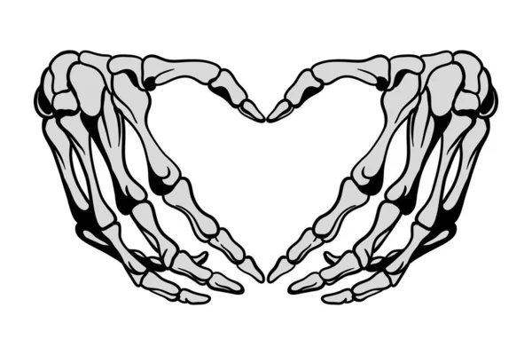 Руки Скелеты Выпрямляющие Сердце Отпечаток Футболки Ужасов Хэллоуина Ручной Рисунок — стоковый вектор