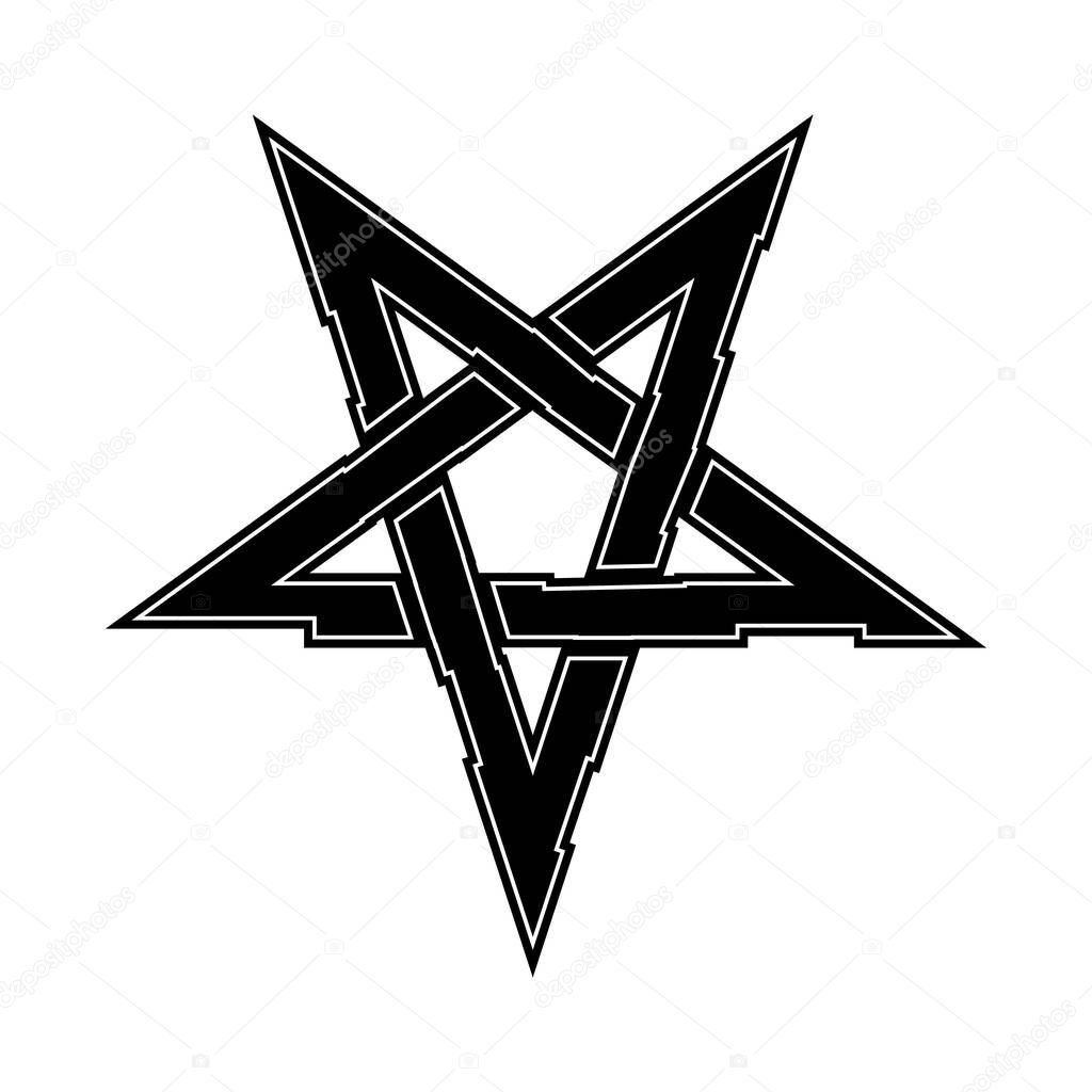 Pentagram. Inverted star. Vector illustration isolated on white background