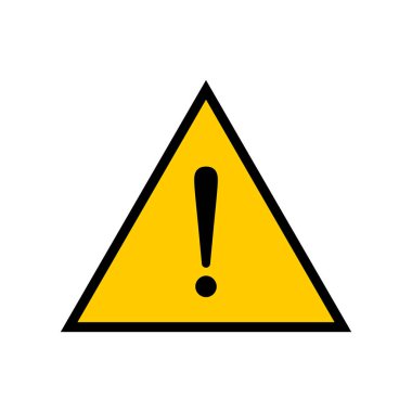 Sarı acil uyarı sembolü ve güvenlik alarmı. Dikkat ya da ünlem tehlike arz ediyor. Beyaz arkaplanda vektör simgesi çizimi izole edildi.