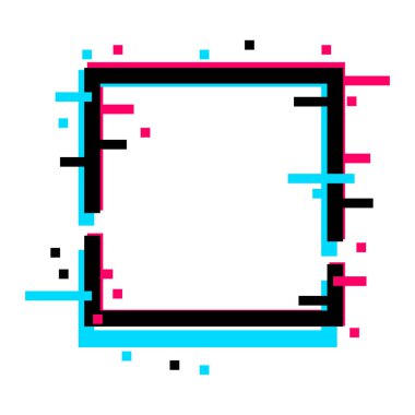 Arıza efektli geometrik şekil çerçevesi. Modern moda tasarım elementleri. Vektör illüstrasyonu beyaz arkaplanda izole edildi.