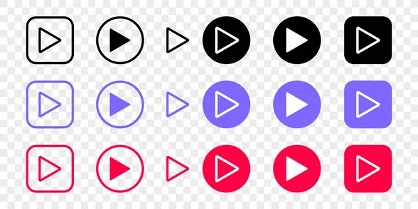 Play Button Icon Set Modern Video Audio Player Vector Illustration — Stok Vektör