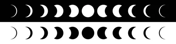 Cycle Moon Phases Flat Icon Set Black White Moon Phases — Stock Vector