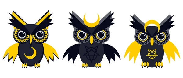 Cute Gothic Owl Flat Illustration Gothic Design Horror Halloween Vector — Vettoriale Stock