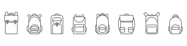 School Backpack Line Icon Set Back School Vector Illustration Isolated — Stock vektor