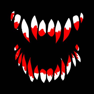 Vampire teeth in blood vector illustration isolated on black background