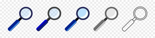 Magnifying Glass Icon Set Icons Different Style Flat Realistic Line — Stok Vektör