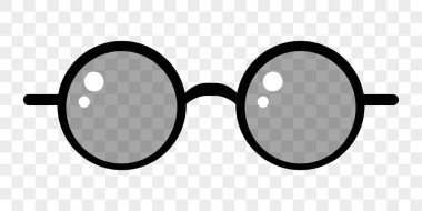 Cartoon sunglasses with clear lenses. Vector illustration isolated on transparent background.