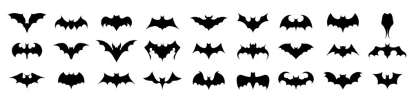 Bats Icons Set Black Flat Silhouettes Bats Vector Illustration Isolated — Vettoriale Stock