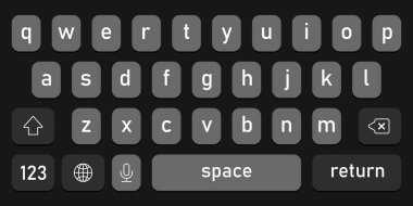 Screen smartphone keyboard. Mobile phone alphabet buttons keypad. Modern design. Vector EPS 10