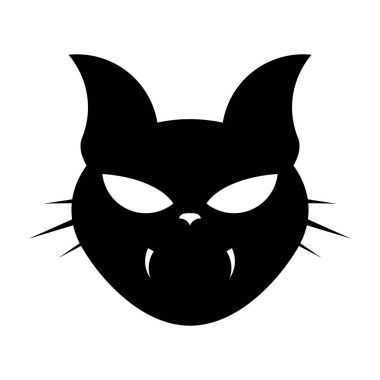Magical black cat. Cartoon face character. Cat head sticker. Vector illustration isolated on white background.
