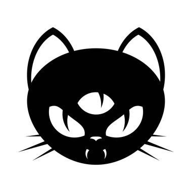 Magical black cat. Cartoon face character. Cat head sticker. Vector illustration isolated on white background.