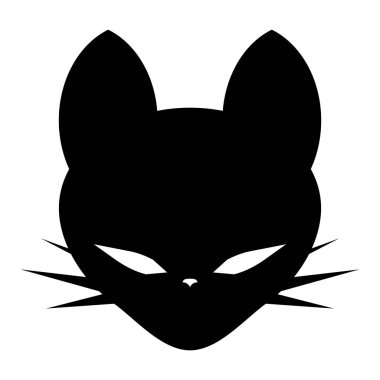 Magical black cat. Cartoon face character. Cat head sticker. Vector illustration isolated on white background.
