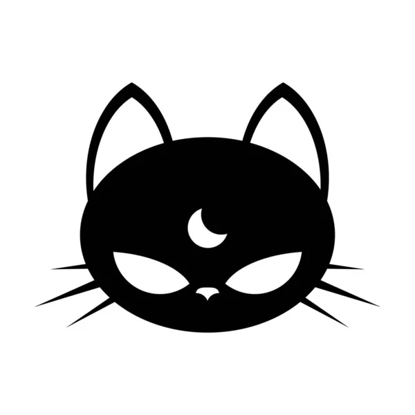 Magical Black Cat Cartoon Face Character Cat Head Sticker Vector — Stockový vektor
