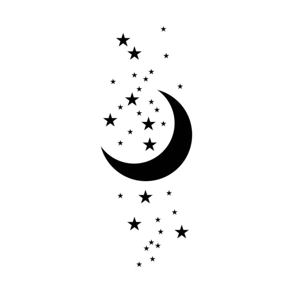 魔法の月と星のアイコン 占星術のためのグラフィック要素 ボー魔女と魔法のシンボル 白を基調とした黒い月のイラスト ベクトルEps — ストックベクタ