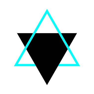 Siber punk tarzında neon üçgenler. Tasarım için figürler. Vektör illüstrasyonu beyaz arkaplanda izole edildi.