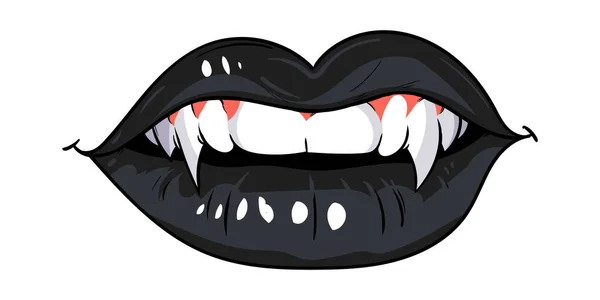 Lábios Femininos Sexy Com Presas Dentes Vampiro Lábios Negros Desenho —  Vetores de Stock