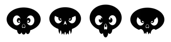 Schwarze Cartoon Schädel Ikone Illustration Comic Stil Horror Oder Halloween — Stockvektor