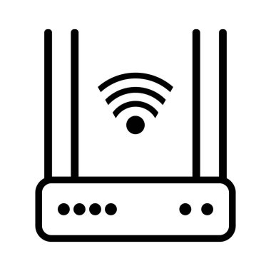 Uygulamalar ve web siteleri için Wi-Fi sinyal çizgisi simgesine sahip modem. Kablosuz yönlendirici. Beyaz arkaplanda izole edilmiş vektör.