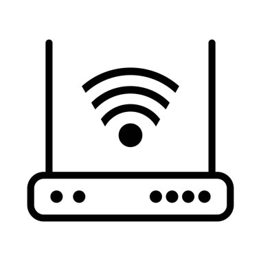 Uygulamalar ve web siteleri için Wi-Fi sinyal çizgisi simgesine sahip modem. Kablosuz yönlendirici. Beyaz arkaplanda izole edilmiş vektör.