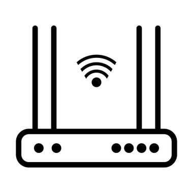 Uygulamalar ve web siteleri için Wi-Fi sinyal çizgisi simgesine sahip modem. Kablosuz yönlendirici. Beyaz arkaplanda izole edilmiş vektör.