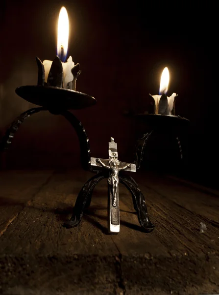 Cross and Candles — Stock Photo, Image