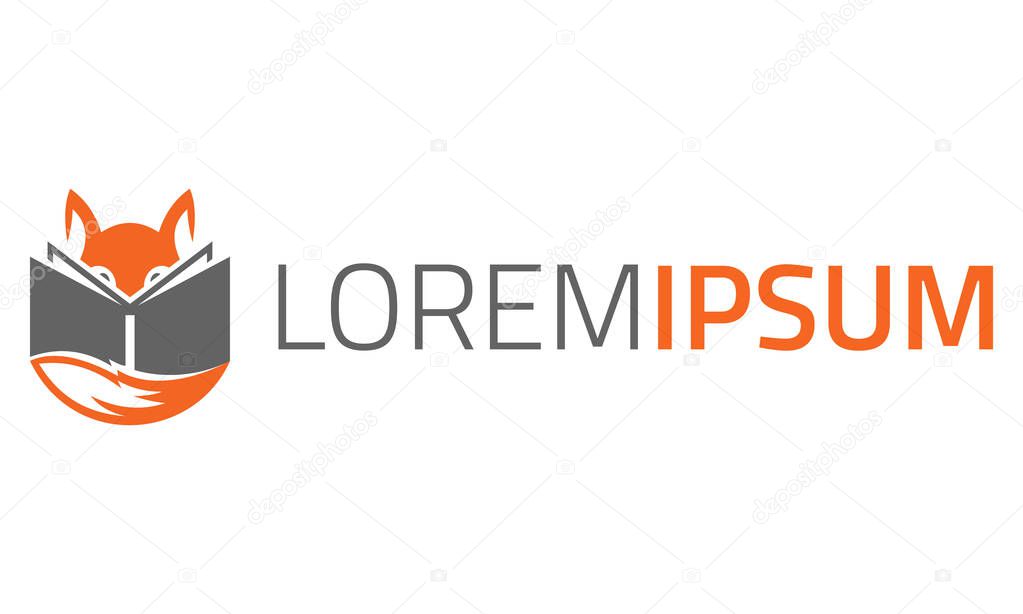 Orange Color Fox Reading Book Logo Design