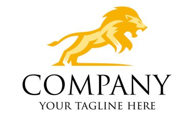 Sarı Renkli Cesur Atlama Aslan Logosu Tasarımı