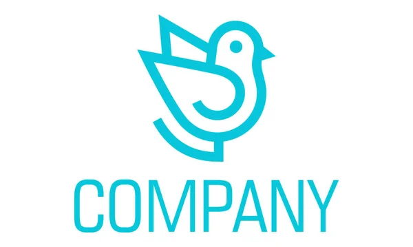 Logo Oiseau Art Ligne Bande Dessinée Couleur Bleue — Image vectorielle