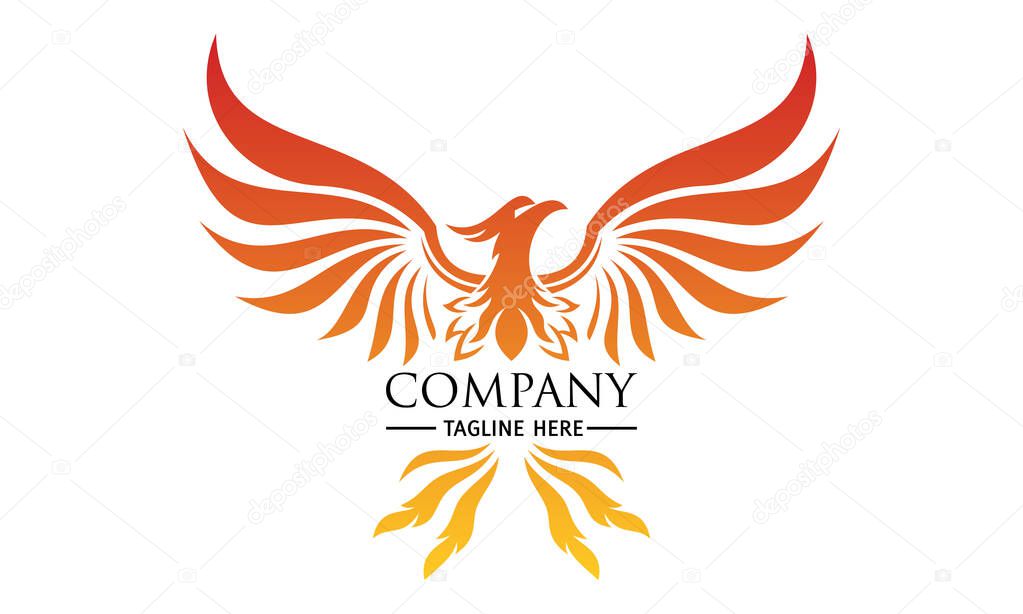 Red Color Phoenix Bird with Spread Wing Logo Design