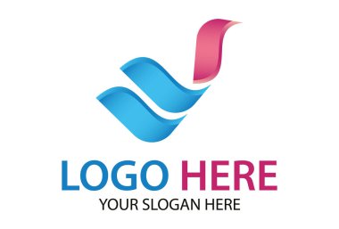 Red and Blue Shiny Color Abstract Bird Logo Design
