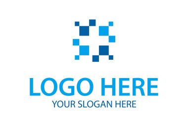 Blue Color Square Pixel Negative Space Cross Logo Design