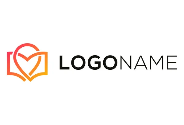 Orange Color Line Art Offenes Buch Mit Love Logo Design — Stockvektor