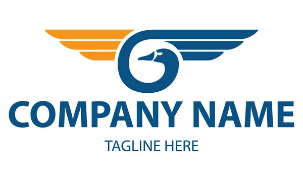 Blue Color Beautiful Fast Wing Animal Swan Logo Design — Vettoriale Stock