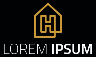 Yellow Color Line Art Initial Letter H Simple Shape Home with Black Background Logo Design