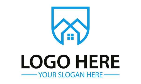 Blue Color Line Art Shield Simple Shape Home Logo Design — ストックベクタ