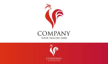 Abstract Red Color Simple Chicken Logo Design
